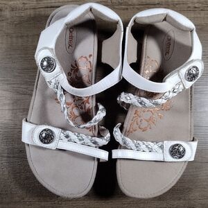Aetrex Jillian Braided Quarter Strap Leather Sandals Women's Size 8.5 White US